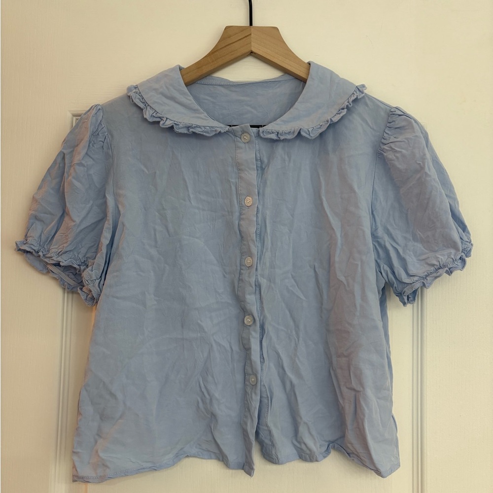 Light Blue Ruffled Women's Top